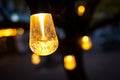 Close up Photograph of a Vintage Bulb Light with out of focus Lights in the Background Royalty Free Stock Photo