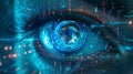 Blue eye with glowing futuristic technology circuit board pattern Royalty Free Stock Photo