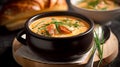 Rich and Creamy Lobster Bisque Soup with Chives and Bread