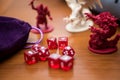 Close up photography of role playing game dices and miniatures