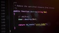 Close-up of PHP code in Laravel framework showing a user deletion function. Ideal for representing backend development, coding Royalty Free Stock Photo