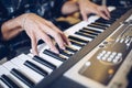 Close up of pianist`s hands on the keyboard Royalty Free Stock Photo