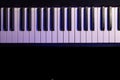 Close-up of piano keys in a dark room copy space