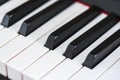 Close up piano keys details, indoor, macro photography