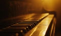 Close up of piano keys with golden bokeh background. Music concept Royalty Free Stock Photo