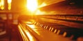 Close up of piano keys with golden bokeh background. Music concept Royalty Free Stock Photo