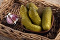 Close up of the pickled cucumber in basket