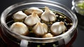 Close-up of pickled garlic with soy sauce on a jar. AI Generative Royalty Free Stock Photo