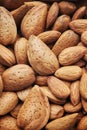 Close up picture of almonds, food background, selective focus