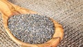 Close up picture of Chia seeds in a wooden spoon. Royalty Free Stock Photo