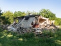 Collapsed building. Construction rubble close up.