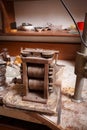 Old crafting equipment on a table background. Craftsmaking and jewelry production. Goldsmith profession.