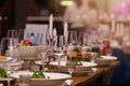 Close up picture of empty glasses in a restaurant. Selective focus. Glasses, plates, dishes on the table. The concept of