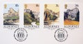 Four postage stamps showing pictures of Forts