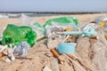 Close up picture of garbage left on a beach