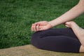 Close up picture hands of meditating woman on the green grass Royalty Free Stock Photo