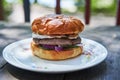 Close up picture on homemade tasty beef burger or hamburger. Royalty Free Stock Photo