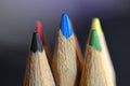 Close-up picture of multicolor pencils on blur background