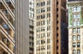 Close up picture of old buildings facades, Manhattan diverse architecture, New York City, USA