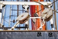 Close up picture of old sailing ship details. Royalty Free Stock Photo