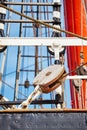 Close up picture of old sailing ship details. Royalty Free Stock Photo