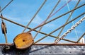 Old sailing ship wooden pulley. Royalty Free Stock Photo