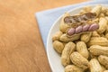 Close up picture of peanuts on white plate Royalty Free Stock Photo