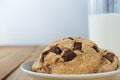 Close up picture of pile Chocolate cookies and a glass of milk Royalty Free Stock Photo