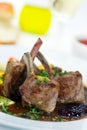 Close up picture of a roasted lamb chop and vegeta Royalty Free Stock Photo