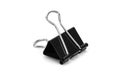 Close-up picture of a single black and metallic binder clip