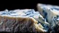 Close-up of a piece of blue mold cheese, AI