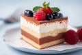 A close up of a piece of cake on a plate. AI generative image. Royalty Free Stock Photo