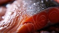 A close up of a piece of fish with water droplets on it, AI