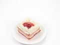 The homemade sweet strawberry cake bakery  dessert on small dish on white background Royalty Free Stock Photo