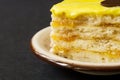 Close-up of a piece of a lemon cake on a plate