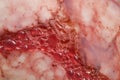 a close up of a piece of meat with blood on it