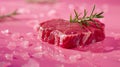 A close up of a piece of meat with rosemary on it, AI Royalty Free Stock Photo