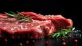 A close up of a piece of meat with rosemary and salt, AI Royalty Free Stock Photo