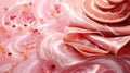 A close up of a piece of meat and some pink icing, AI