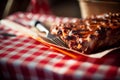 Close-up of a piece of roast meat on the table