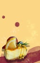 Close up Piece of Summer Fruits Cheesecake on Colorful Background Royalty Free Stock Photo