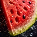 close-up of a piece of watermelon with water drops,