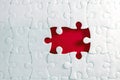 Close up piece of the white jigsaw puzzle , concept of business Royalty Free Stock Photo