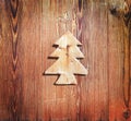 Close up of a piece of wood in the shape of a christmas tree Royalty Free Stock Photo