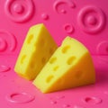 Close Up Pieces Of Cheese On A Pink Background Royalty Free Stock Photo