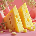 Close Up Pieces Of Cheese On A Pink Background Royalty Free Stock Photo