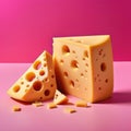 Close Up Pieces Of Cheese On A Pink Background Royalty Free Stock Photo
