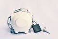 Close up a piggy bank with chain and key lock for save money.Selective and soft focus