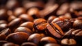 A close up of a pile of coffee beans with some still on the ground, AI Royalty Free Stock Photo
