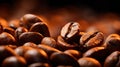 A close up of a pile of coffee beans on top of each other, AI